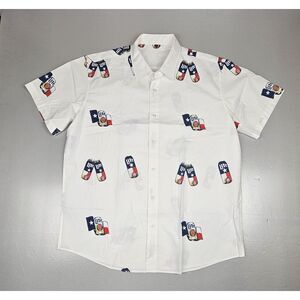 Miller Lite Beer Cans Texas Flag Shirt Mens‎ XL. White Button Up All Over. NWOT.